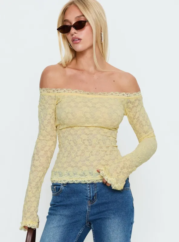 Mochapella Off The Shoulder Top Lemon sold by Princess Polly