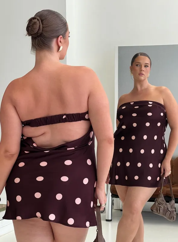 Phillipa Mini Dress Plum / Pink Polka Dot Curve sold by Princess Polly