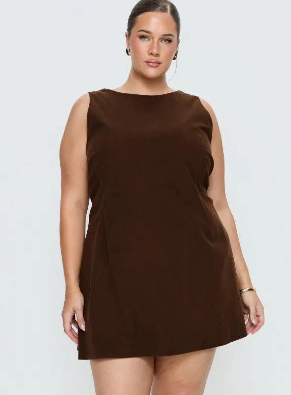 Alfalfa Corduroy Mini Dress Chocolate Curve sold by Princess Polly