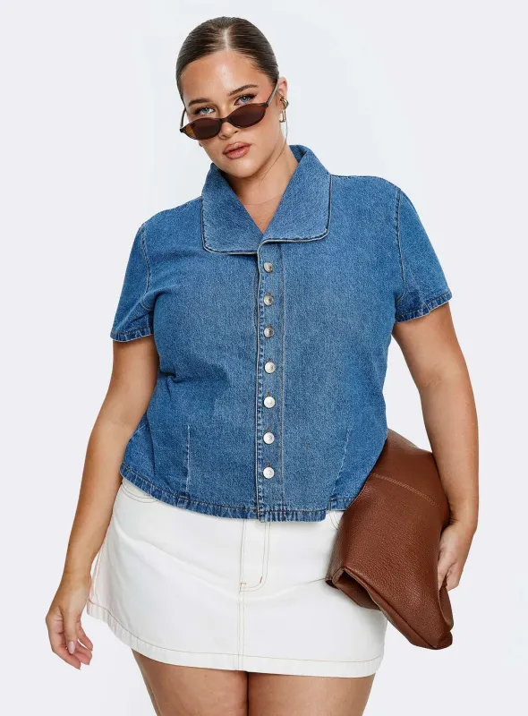 Ellix Button Up Top Blue Denim Curve sold by Princess Polly