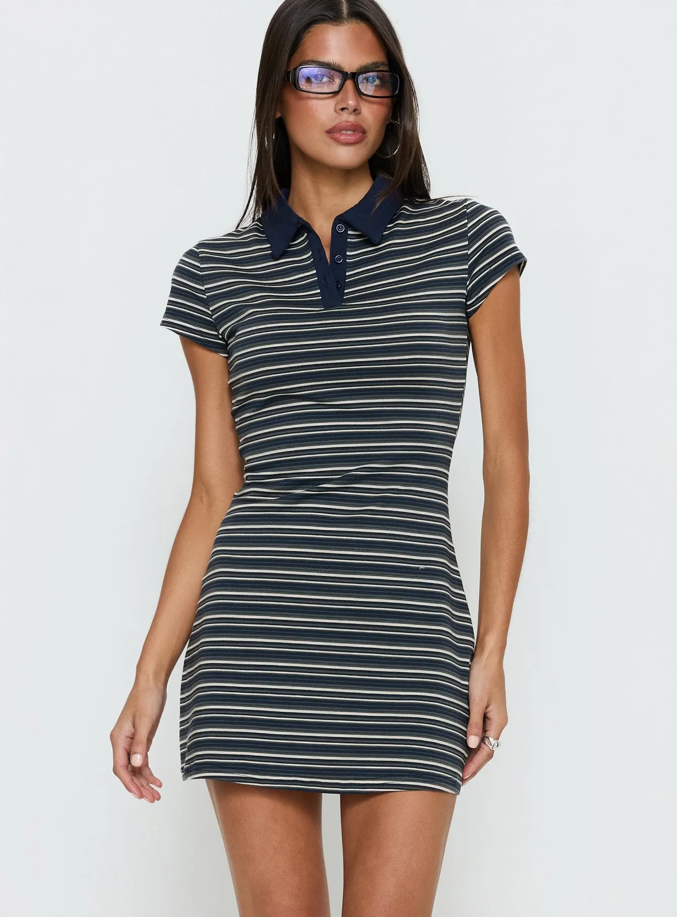 Britte Polo Shirt Mini Dress Navy Stripe sold by Princess Polly product image thumbnail 2
