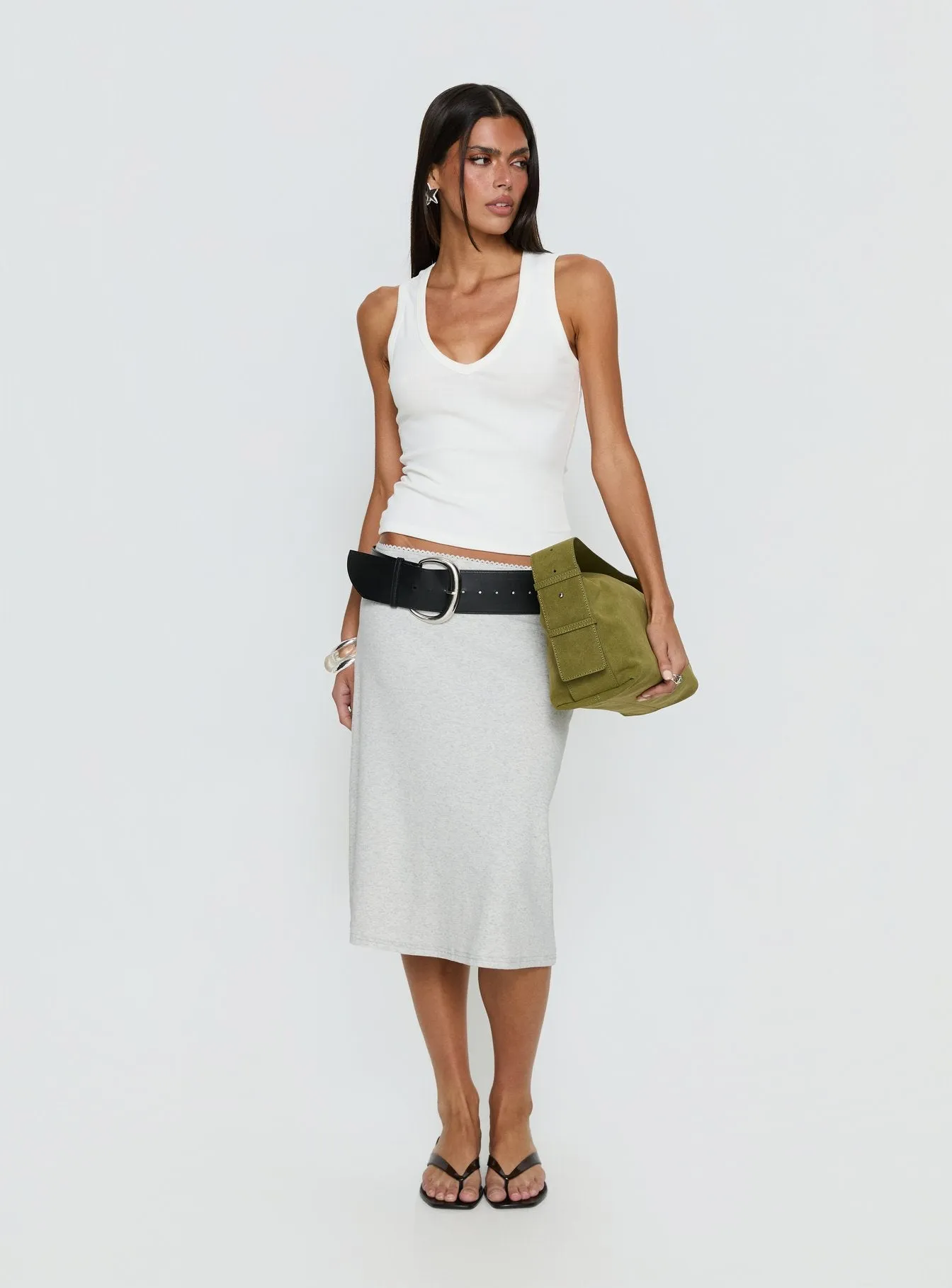 Baseline Rib Midi Skirt Grey Marle sold by Princess Polly product image thumbnail 3