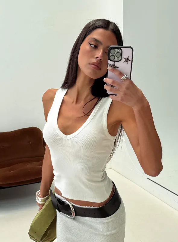 Baseline V Neck Rib Tank Top White sold by Princess Polly