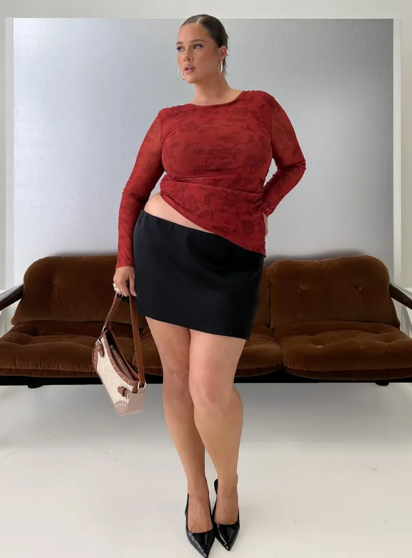 Nadya Satin Tailored Mini Skirt Black Curve sold by Princess Polly