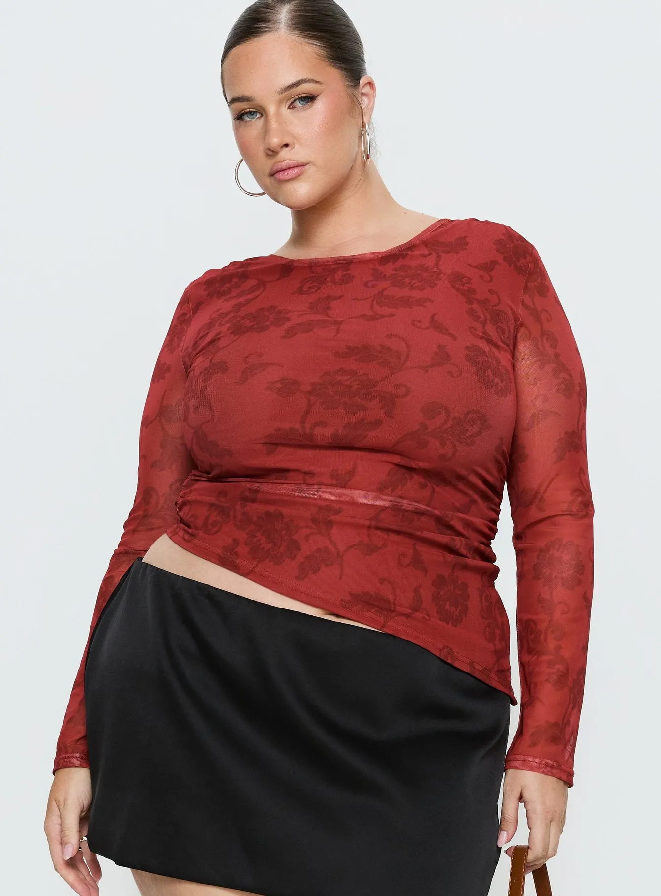People Watching Long Sleeve Top Red Floral Curve sold by Princess Polly product image thumbnail 2