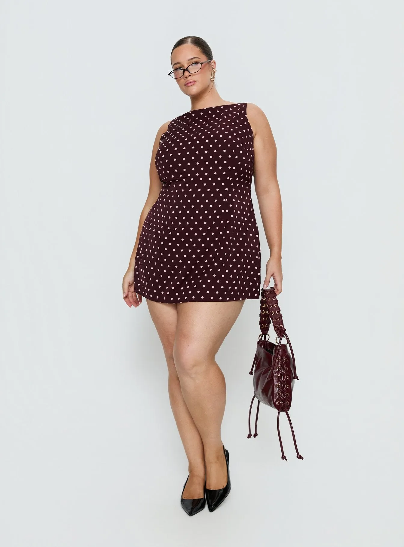 Kherin Boat Neck Romper Wine Polka Curve sold by Princess Polly product image thumbnail 3