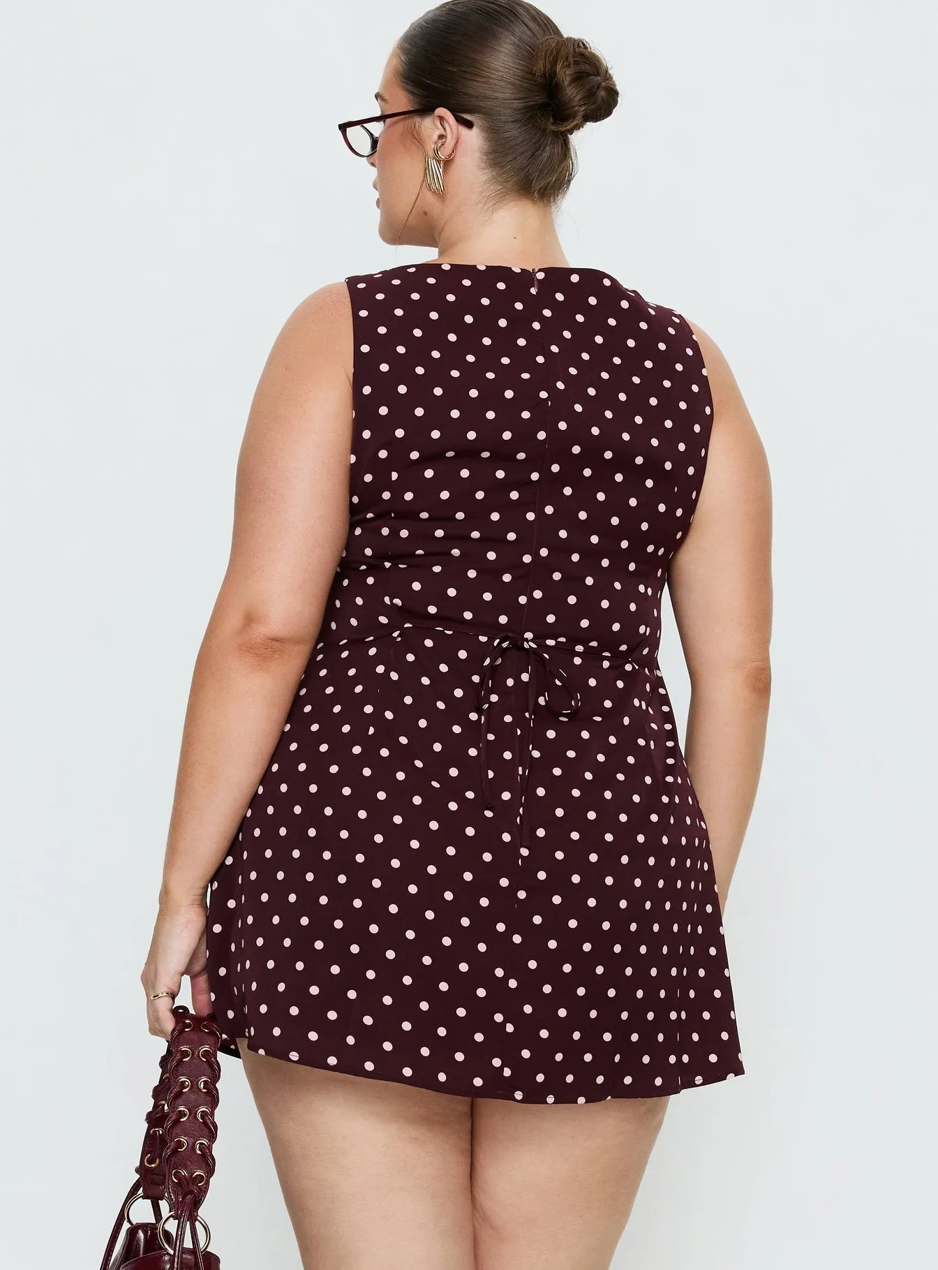 Kherin Boat Neck Romper Wine Polka Curve sold by Princess Polly product image thumbnail 5