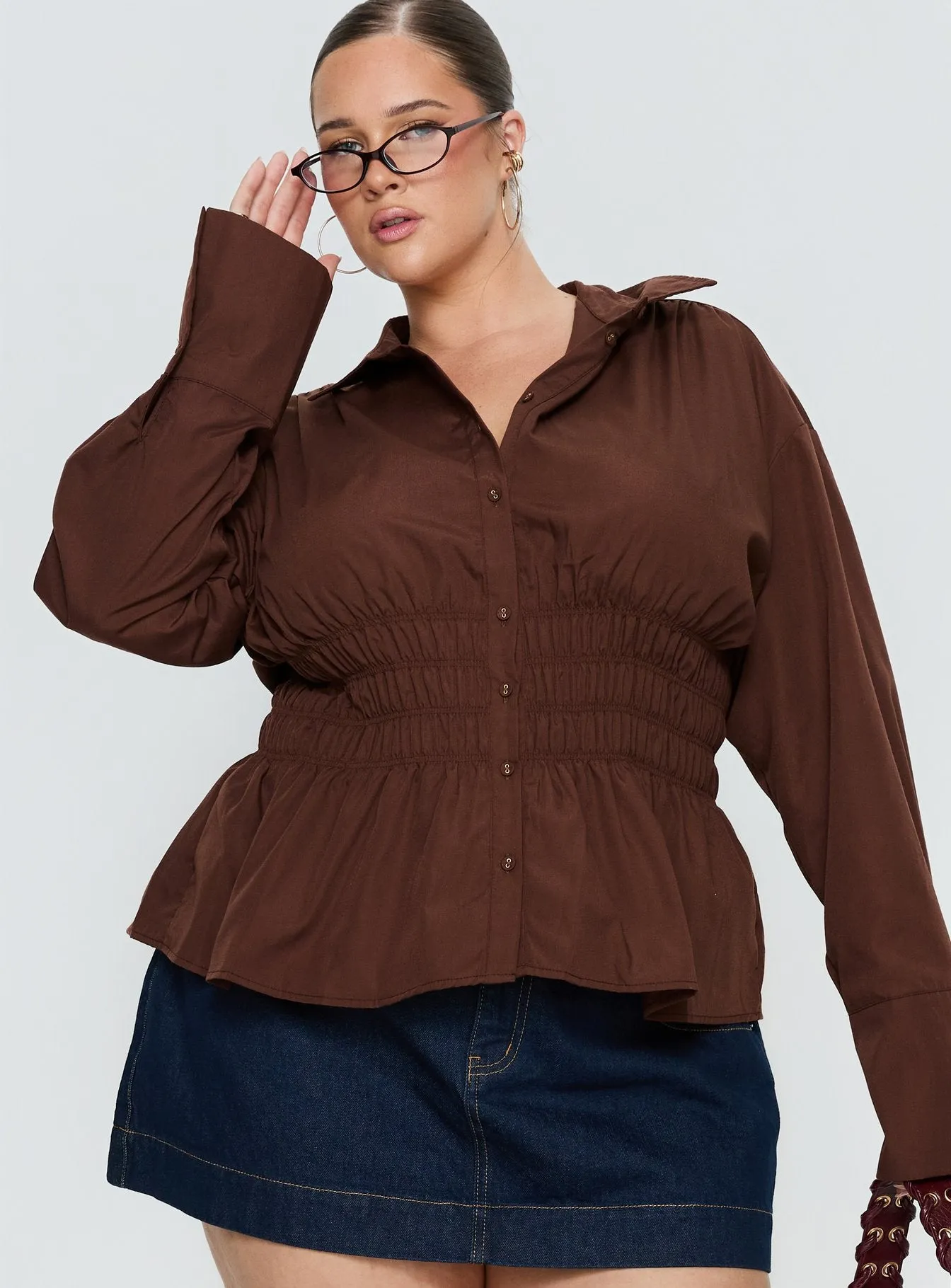 As You Are Shirred Button Up Top Chocolate Curve sold by Princess Polly product image thumbnail 2