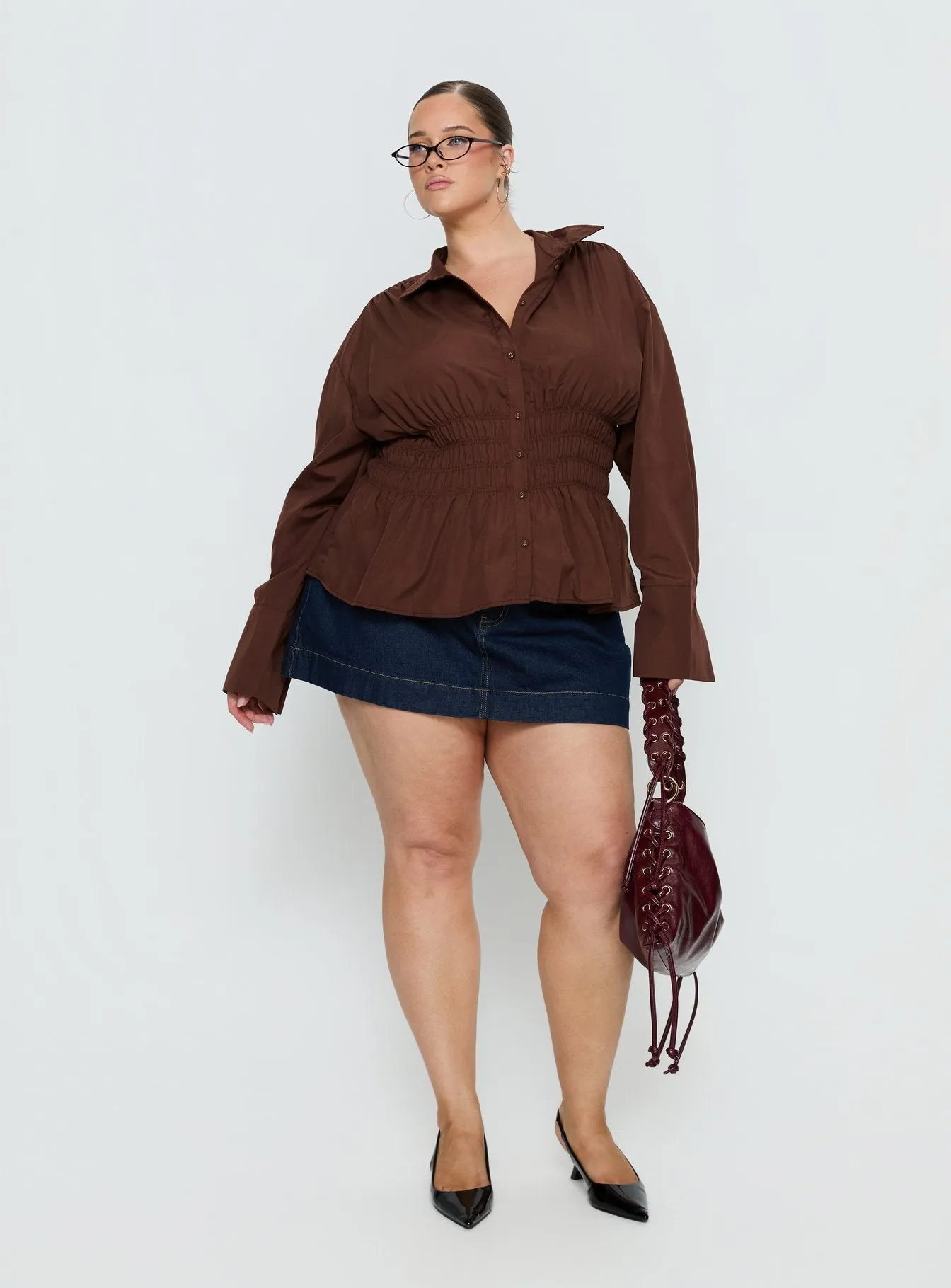 As You Are Shirred Button Up Top Chocolate Curve sold by Princess Polly product image thumbnail 3