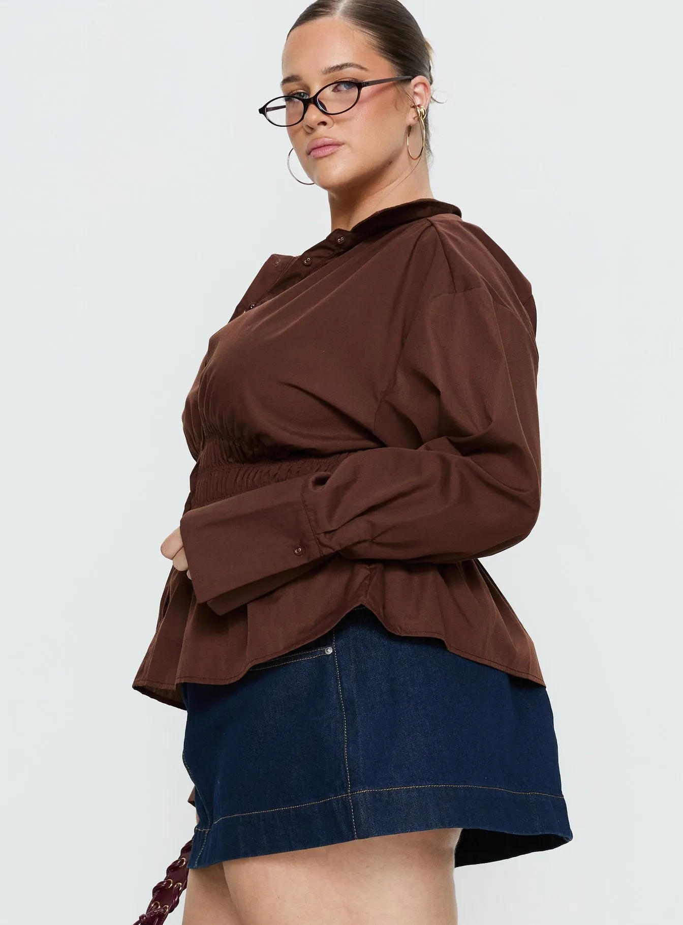 As You Are Shirred Button Up Top Chocolate Curve sold by Princess Polly product image thumbnail 4