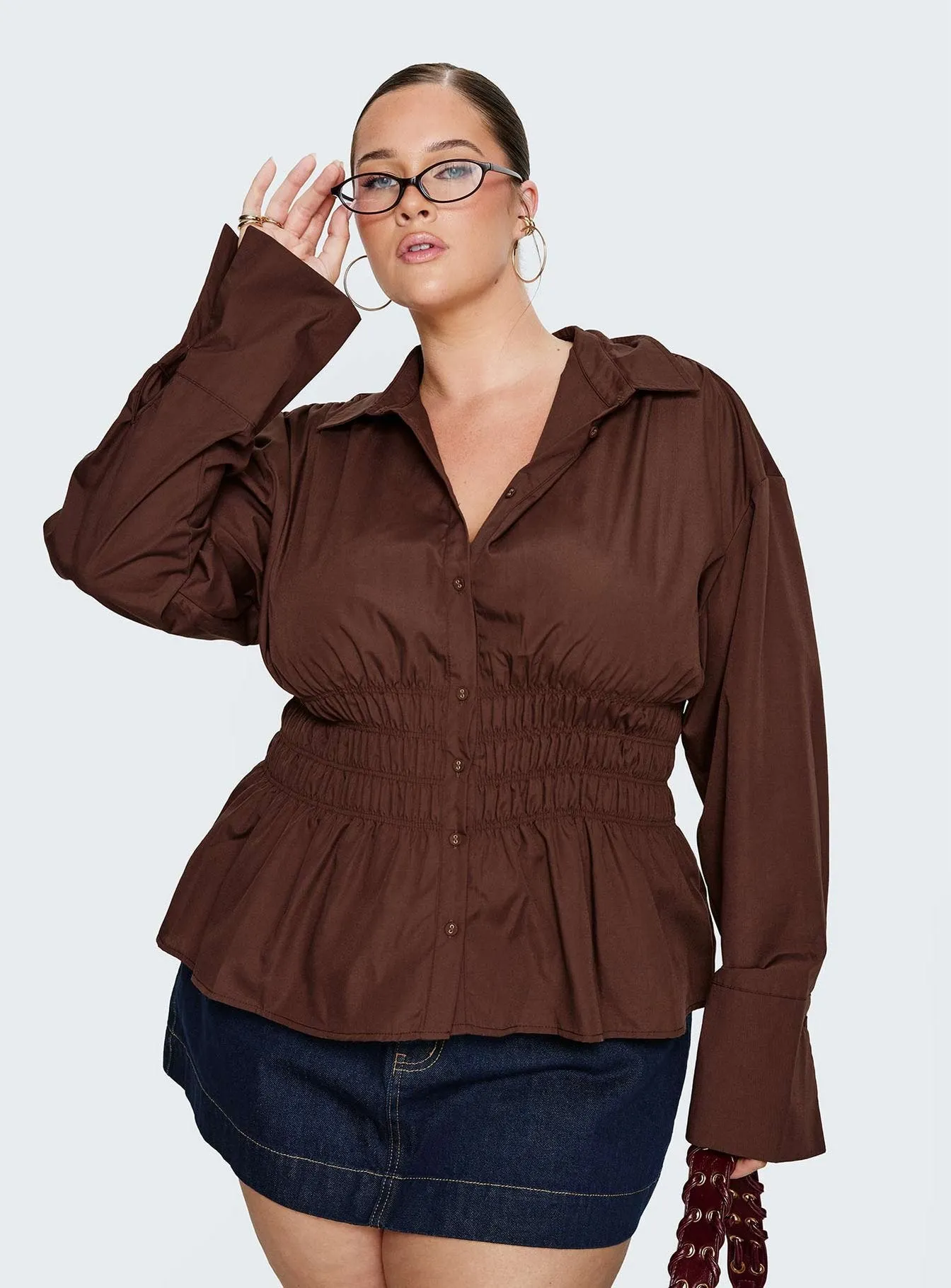 As You Are Shirred Button Up Top Chocolate Curve sold by Princess Polly