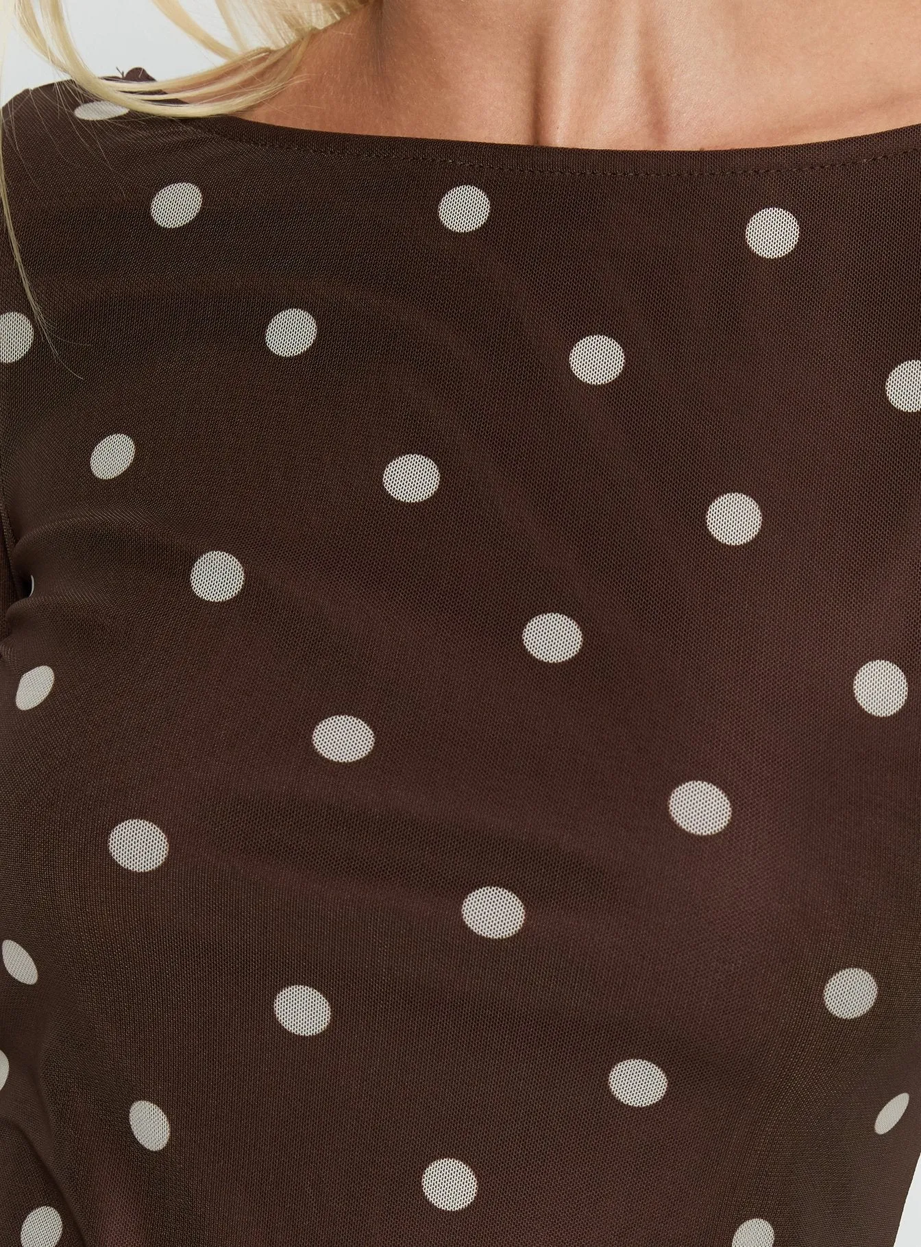 Lukea Long Sleeve Mini Dress Brown Polka Dot sold by Princess Polly product image thumbnail 5