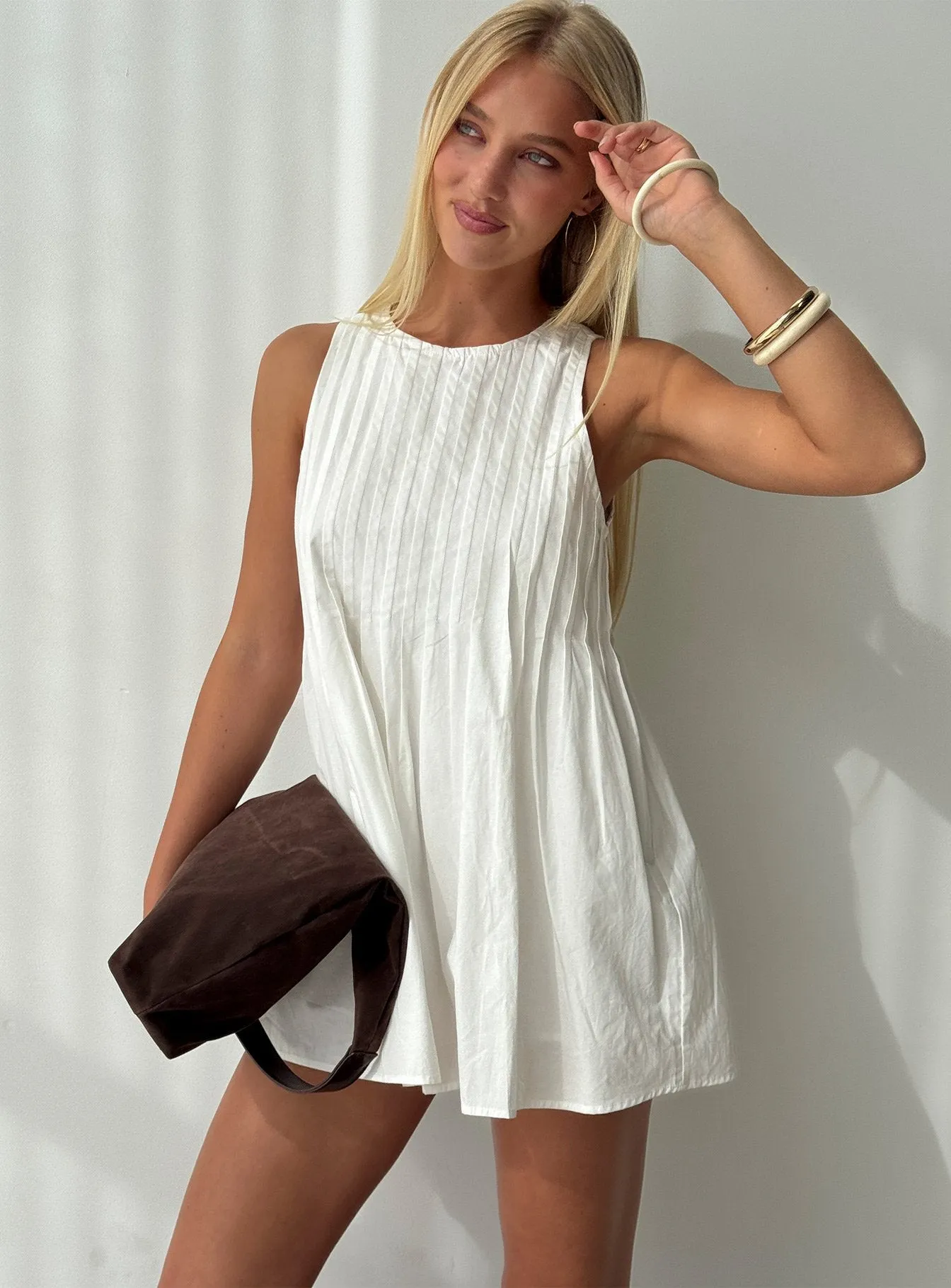 Dreamboat Pleated Mini Dress White sold by Princess Polly