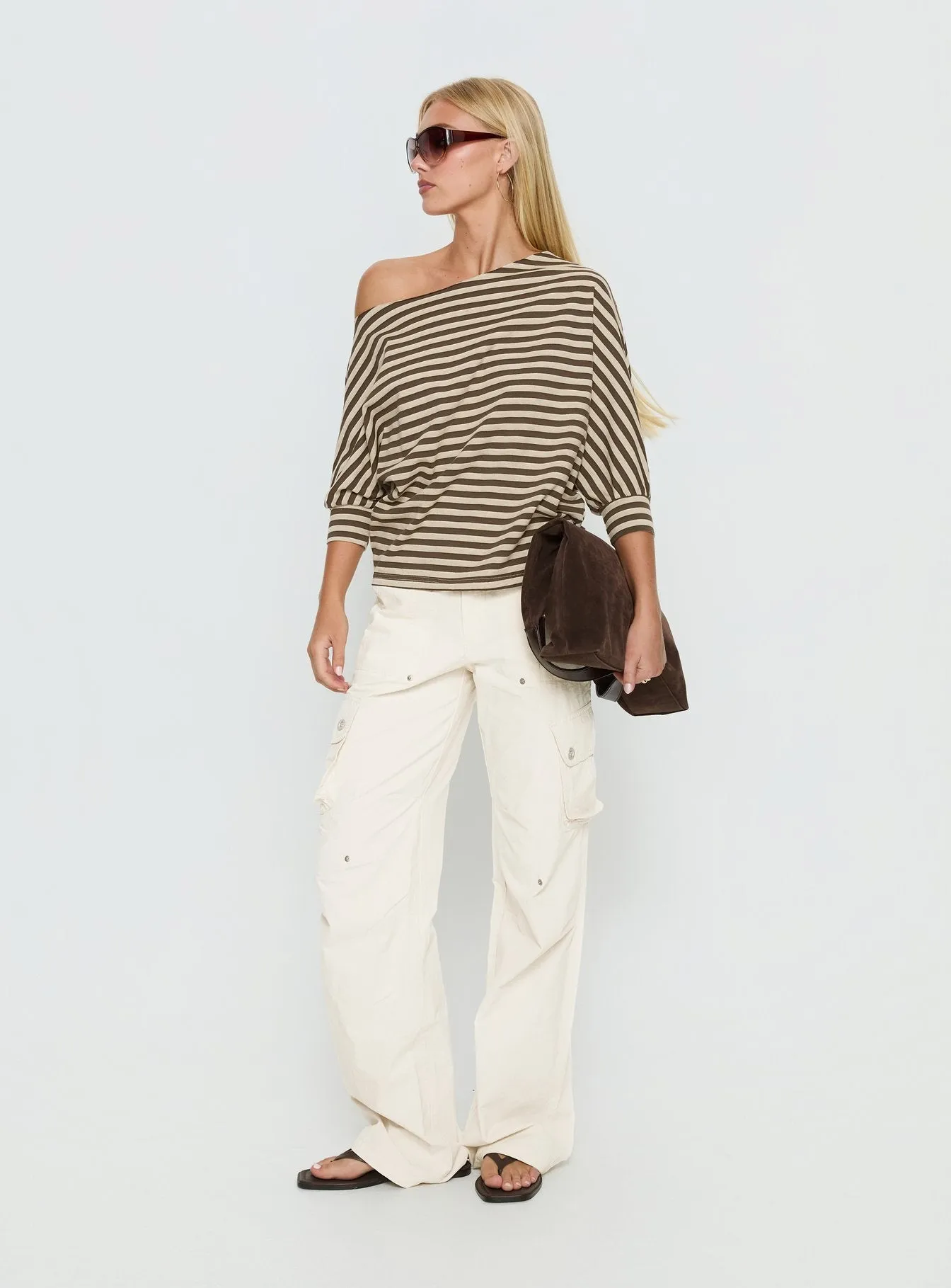 Keyes 3/4 Sleeve Off Shoulder Top Multi Stripe sold by Princess Polly product image thumbnail 3