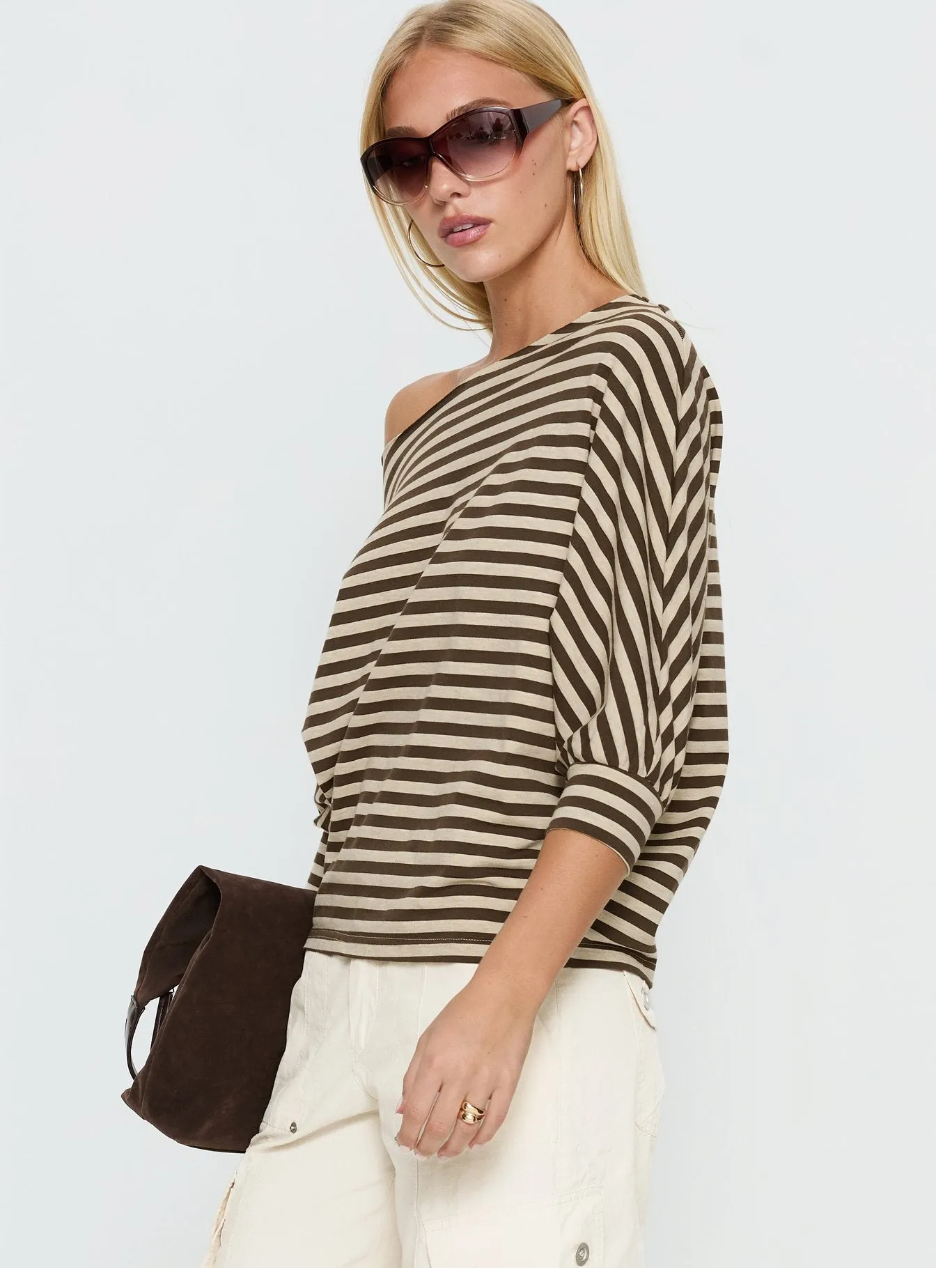 Keyes 3/4 Sleeve Off Shoulder Top Multi Stripe sold by Princess Polly product image thumbnail 4