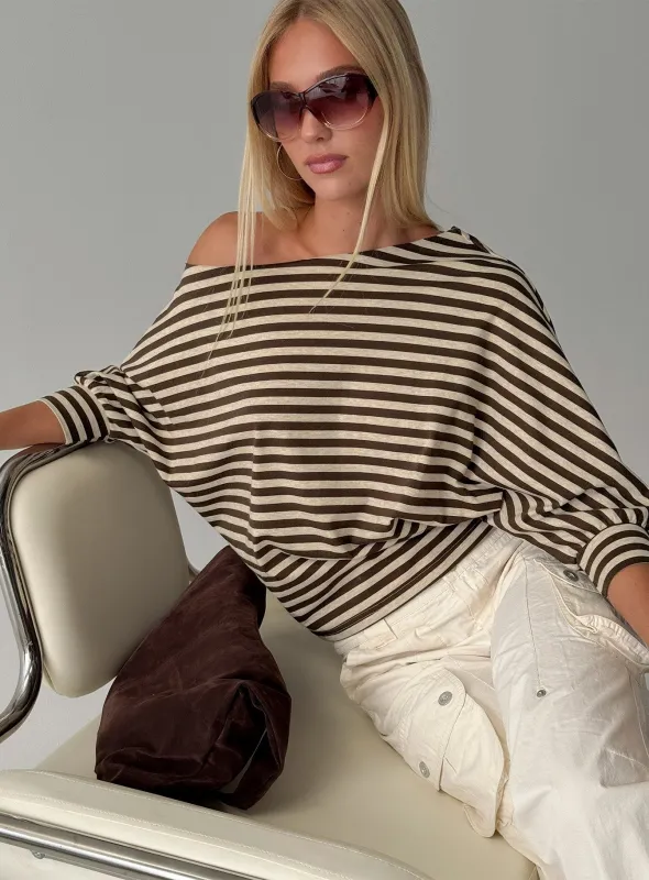 Keyes 3/4 Sleeve Off Shoulder Top Multi Stripe sold by Princess Polly