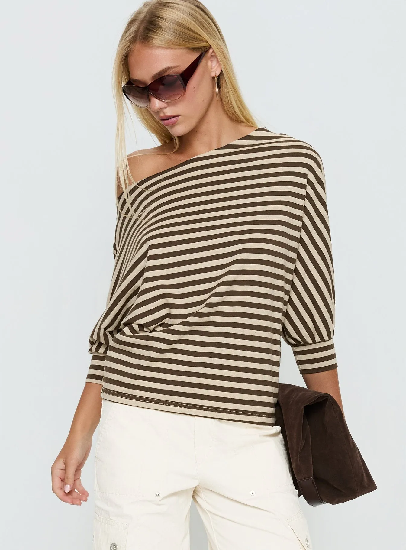 Keyes 3/4 Sleeve Off Shoulder Top Multi Stripe sold by Princess Polly product image thumbnail 2