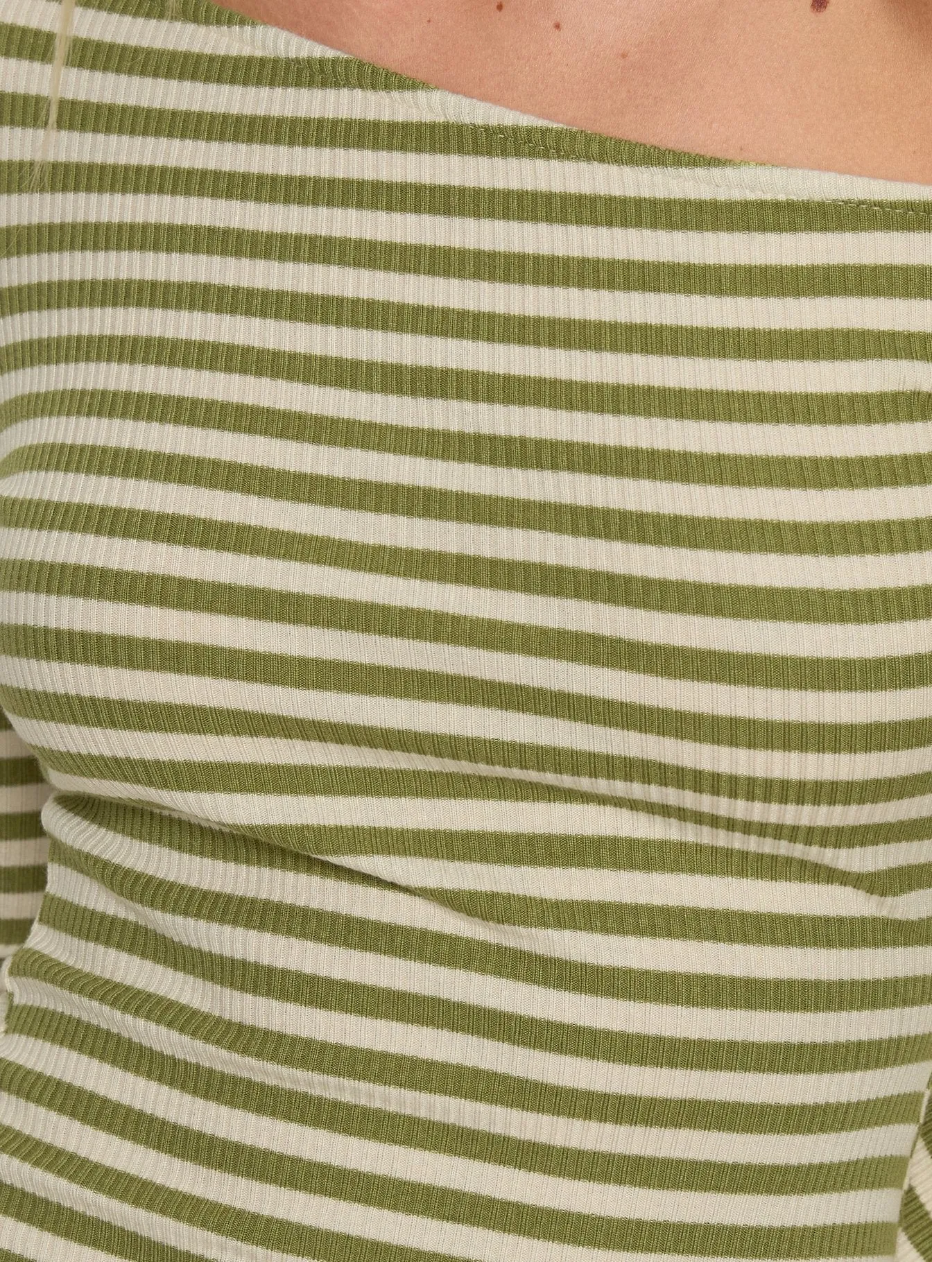 Adrietta Long Sleeve Off Shoulder Mini Dress Cream / Matcha Stripe sold by Princess Polly product image thumbnail 5