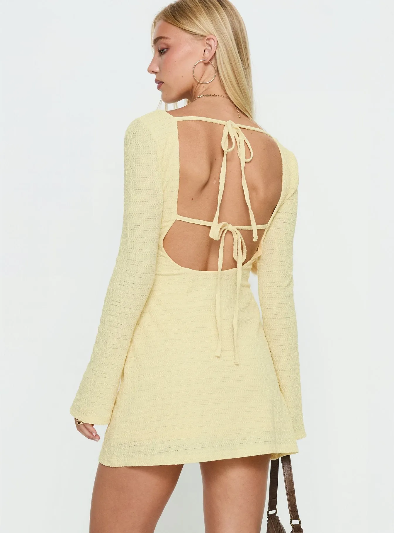 Milley Long Sleeve Textured Mini Dress Lemon sold by Princess Polly product image thumbnail 4