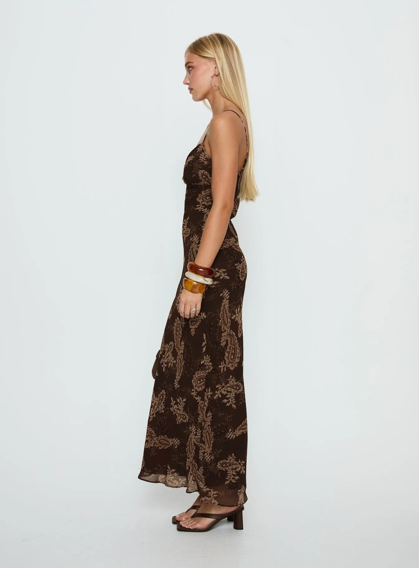 Jemimah V Neck Maxi Dress Brown Paisley sold by Princess Polly product image thumbnail 3
