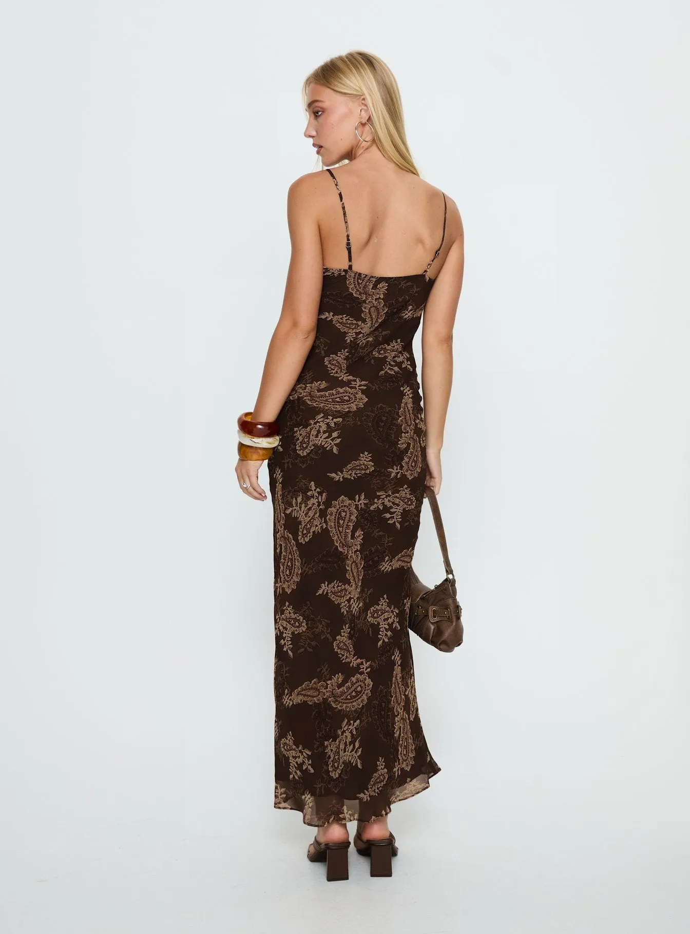 Jemimah V Neck Maxi Dress Brown Paisley sold by Princess Polly product image thumbnail 4