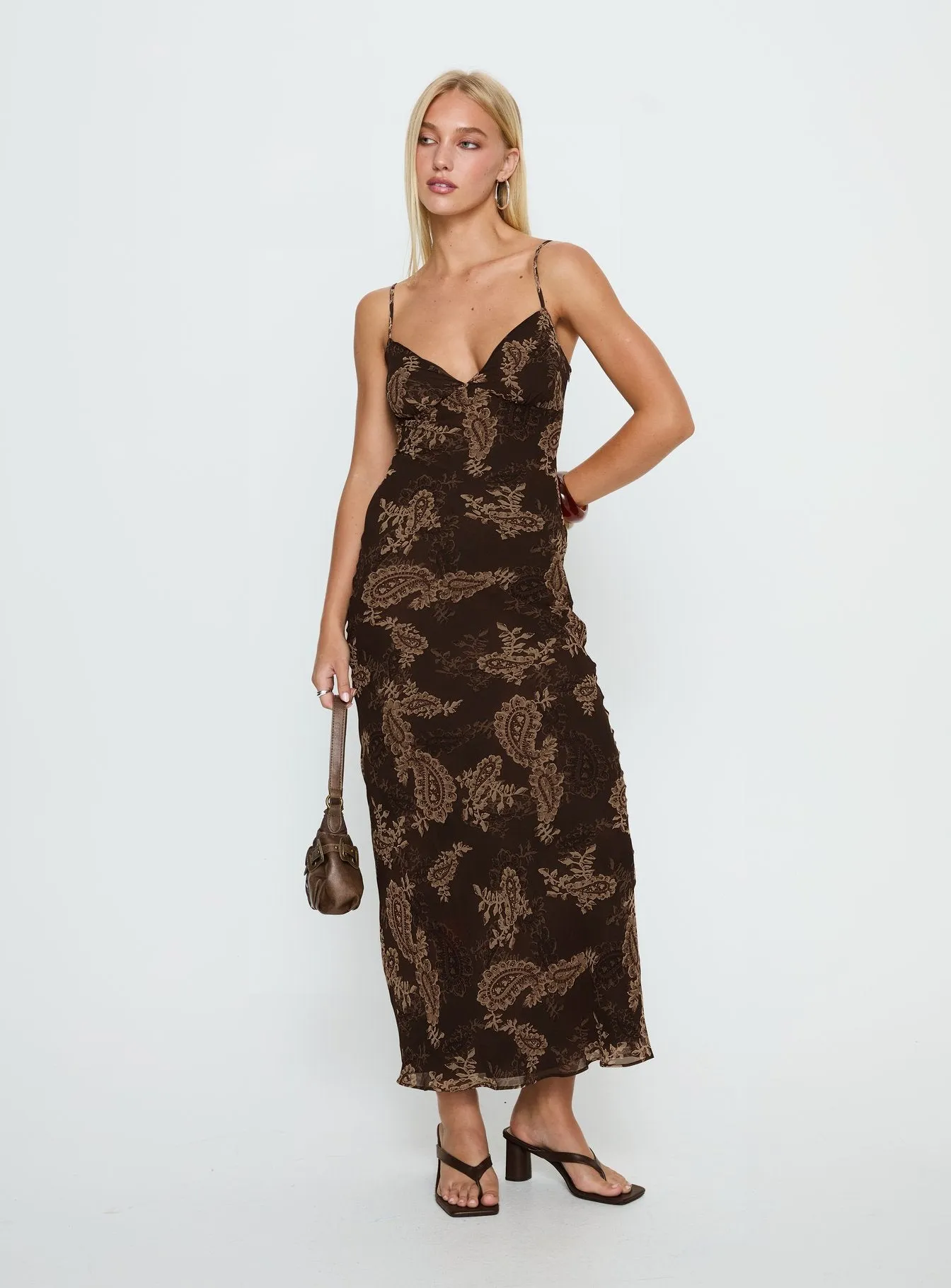 Jemimah V Neck Maxi Dress Brown Paisley sold by Princess Polly product image thumbnail 2