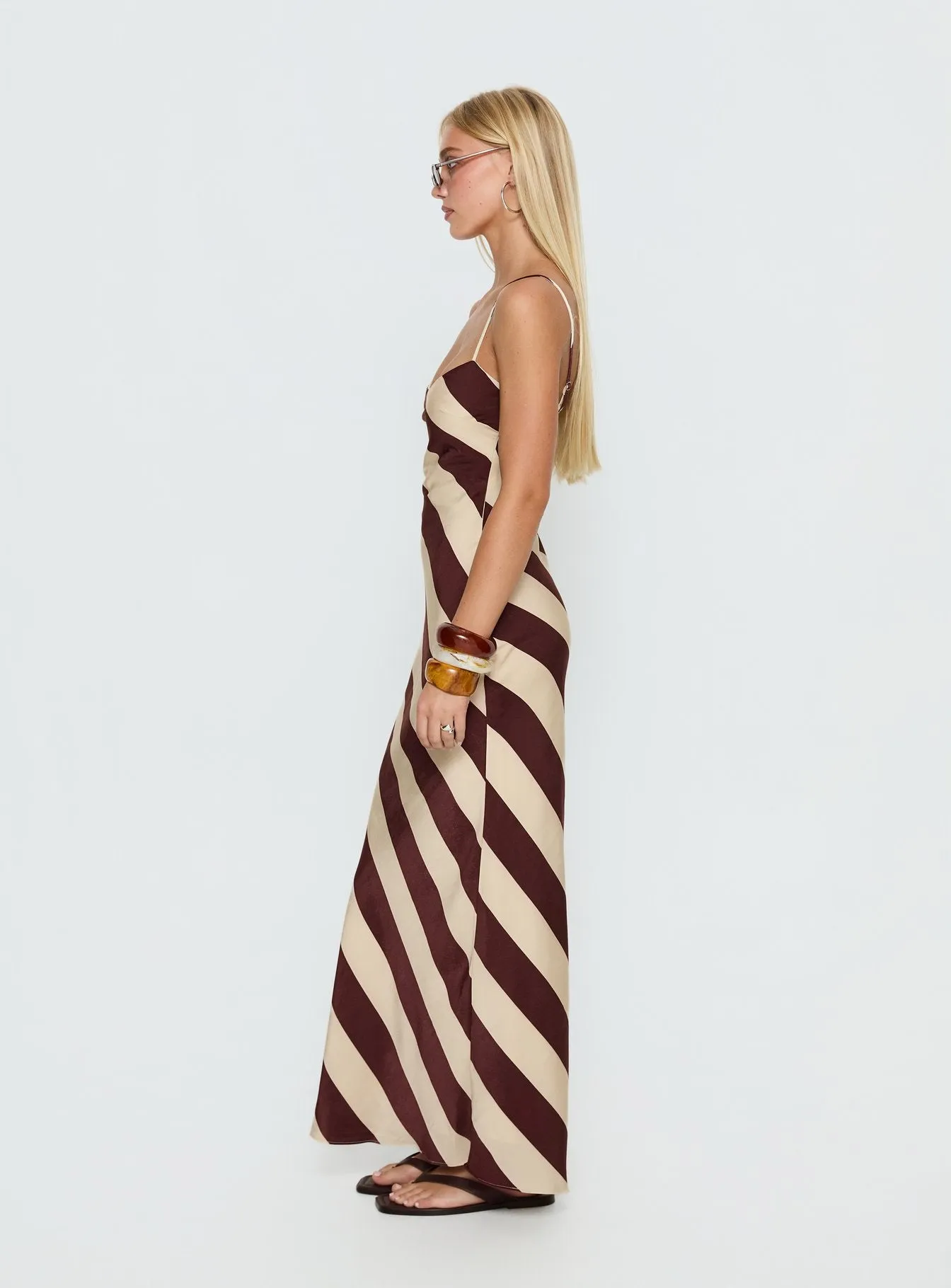 Rhodie Scoop Maxi Dress Brown / Cream Stripe sold by Princess Polly product image thumbnail 4