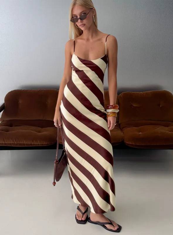Rhodie Scoop Maxi Dress Brown / Cream Stripe sold by Princess Polly