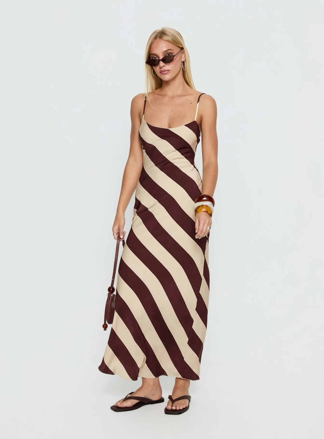 Rhodie Scoop Maxi Dress Brown / Cream Stripe sold by Princess Polly product image thumbnail 2