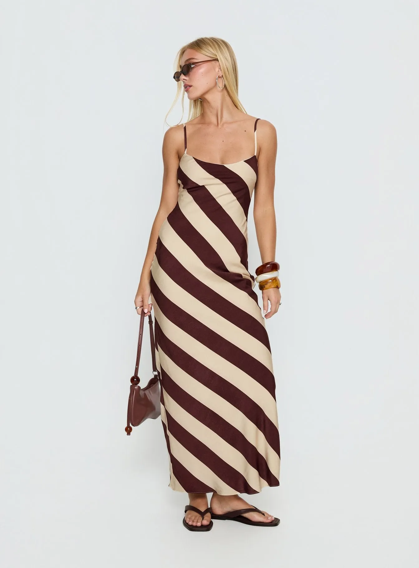 Rhodie Scoop Maxi Dress Brown / Cream Stripe sold by Princess Polly product image thumbnail 3