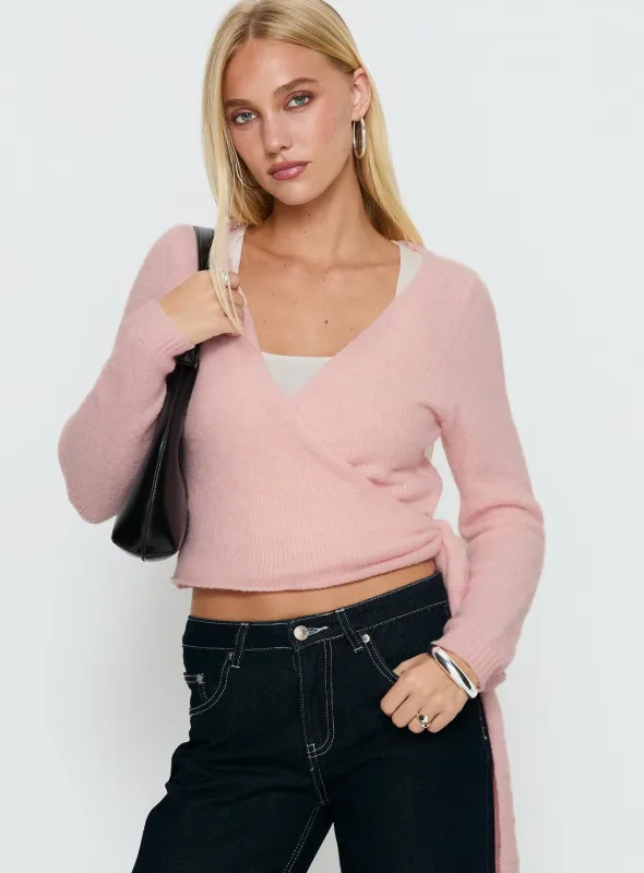 Tonee Wrap Knit Cardigan Pink sold by Princess Polly