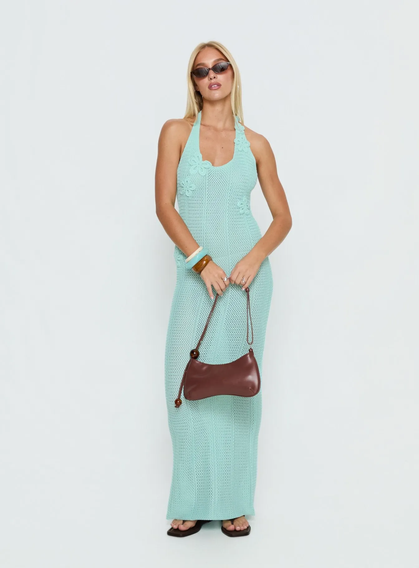 Nalanie Halter Crochet Maxi Dress Aqua sold by Princess Polly product image thumbnail 2