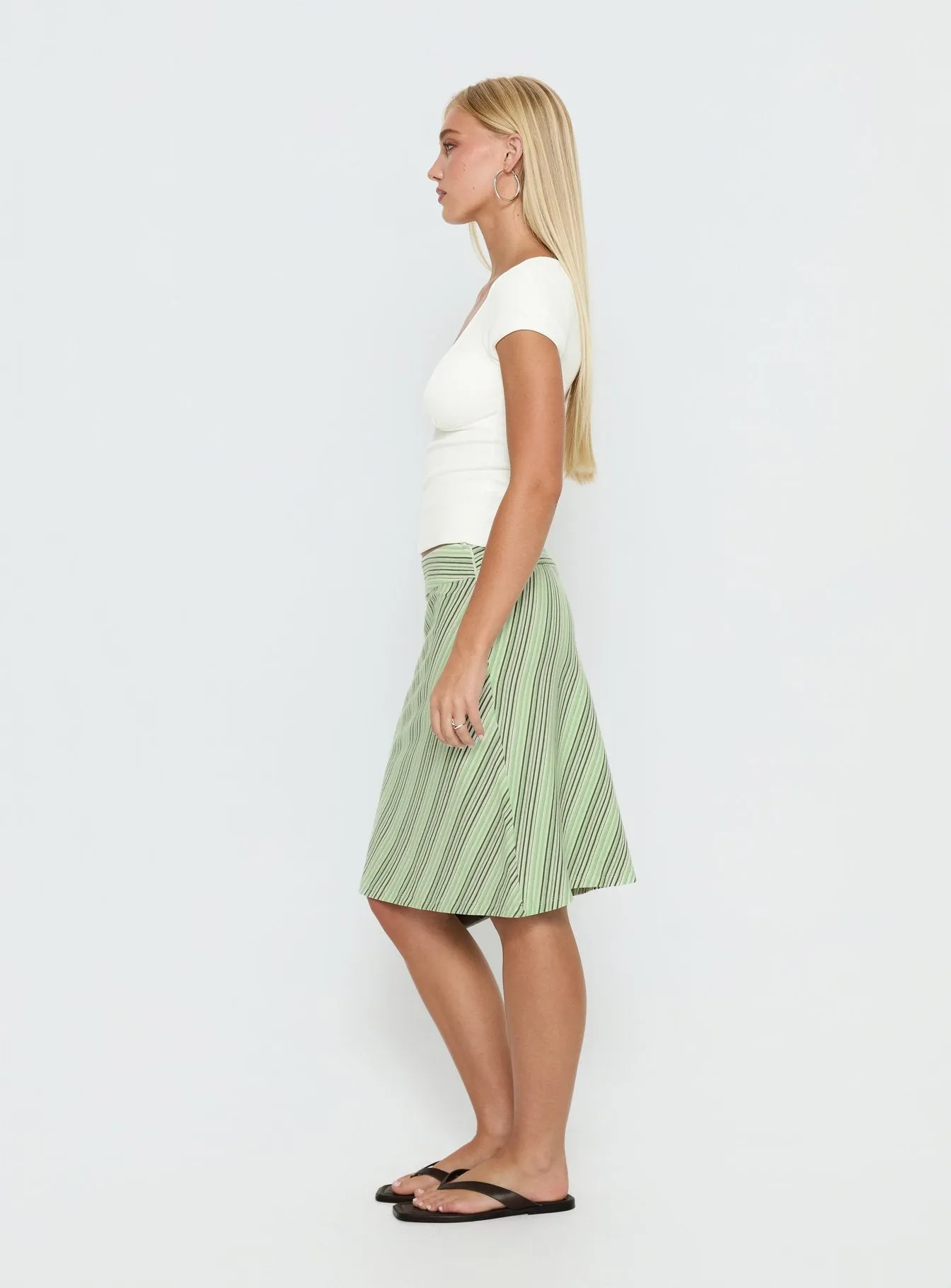 Lemon Twist Midi Skirt Green Stripe sold by Princess Polly product image thumbnail 4