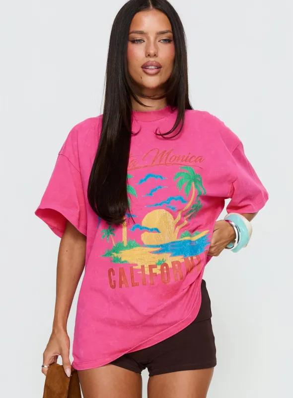Santa Monica Beach Oversized Graphic Tee Washed Pink sold by Princess Polly