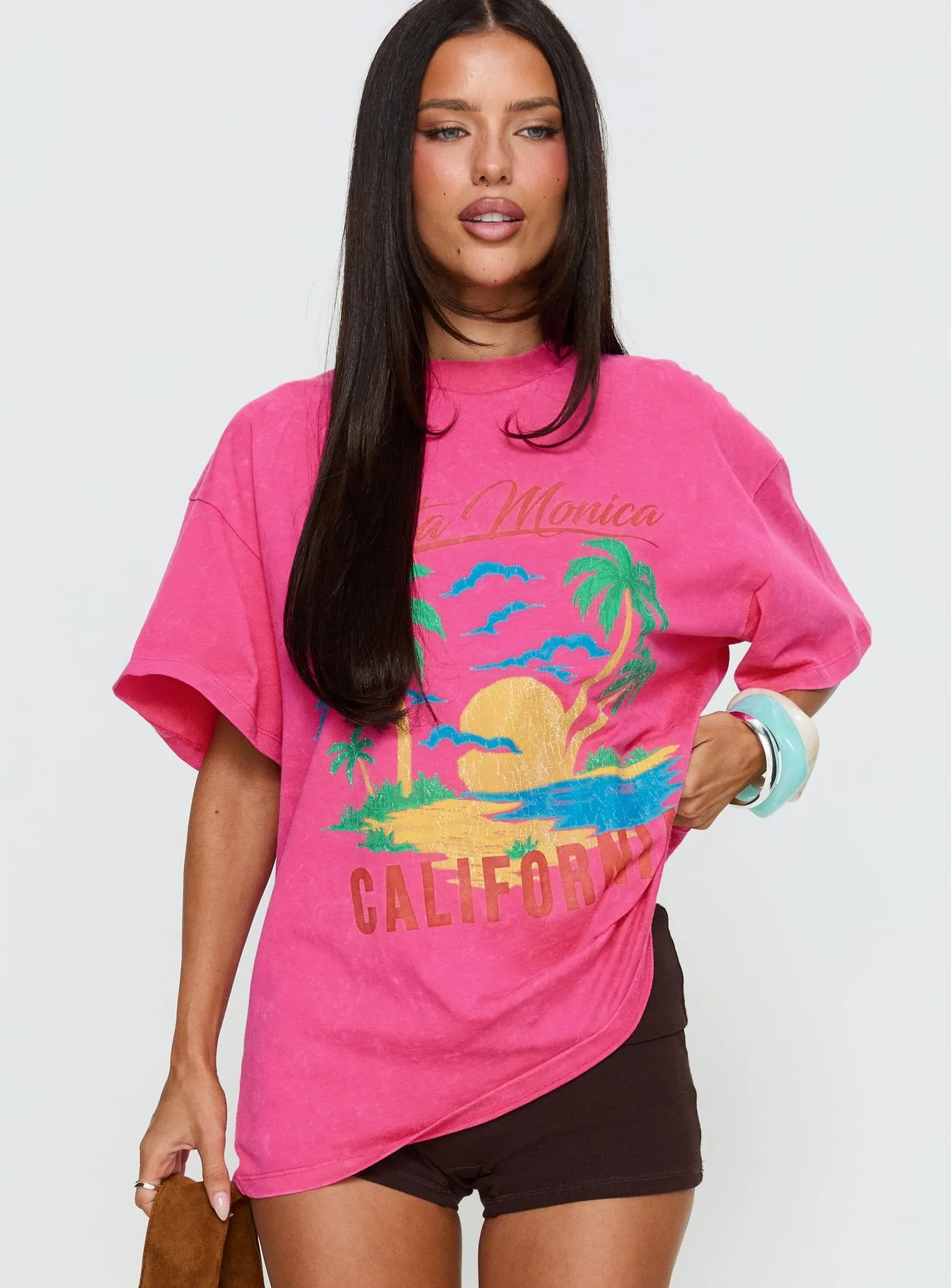 Santa Monica Beach Oversized Graphic Tee Washed Pink sold by Princess Polly