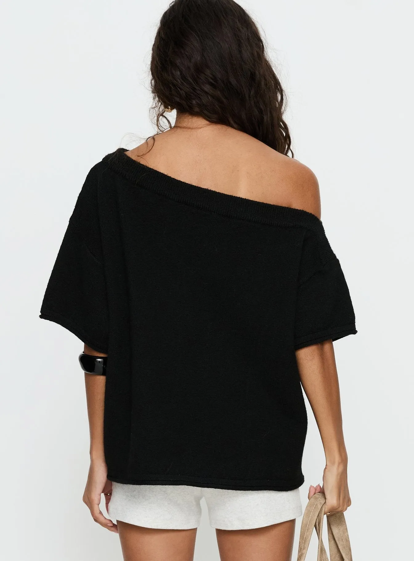 Kourta Off Shoulder Oversized Knit Top Black sold by Princess Polly product image thumbnail 5