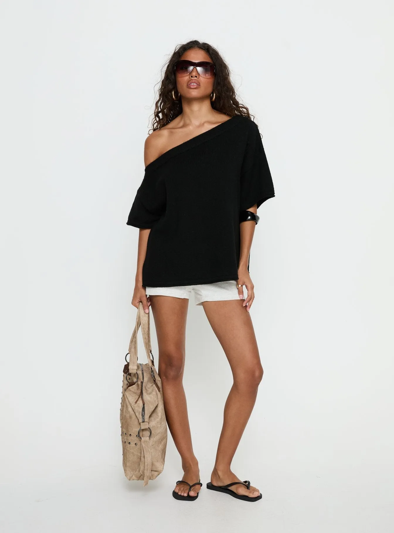 Kourta Off Shoulder Oversized Knit Top Black sold by Princess Polly product image thumbnail 3