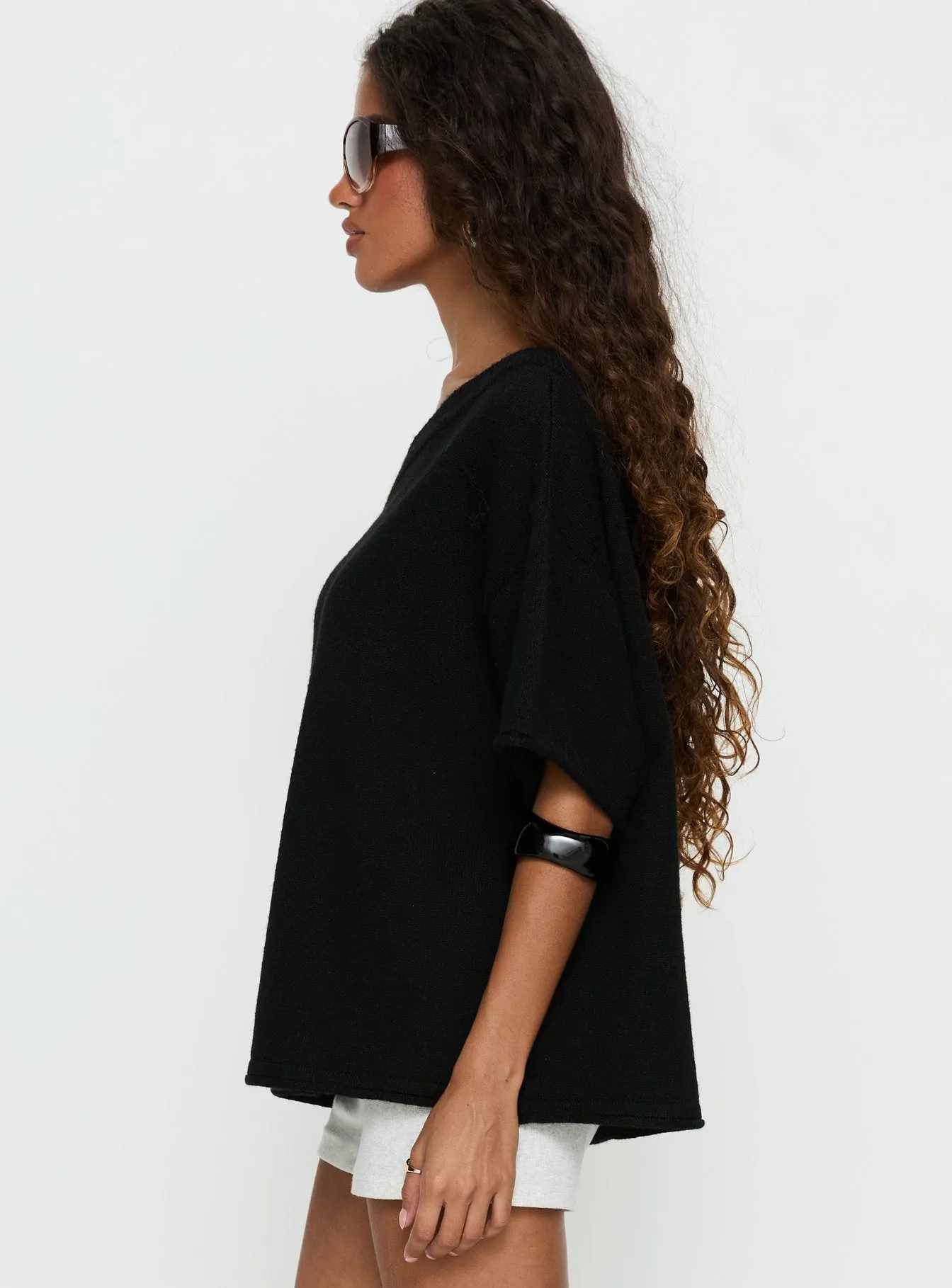 Kourta Off Shoulder Oversized Knit Top Black sold by Princess Polly product image thumbnail 4