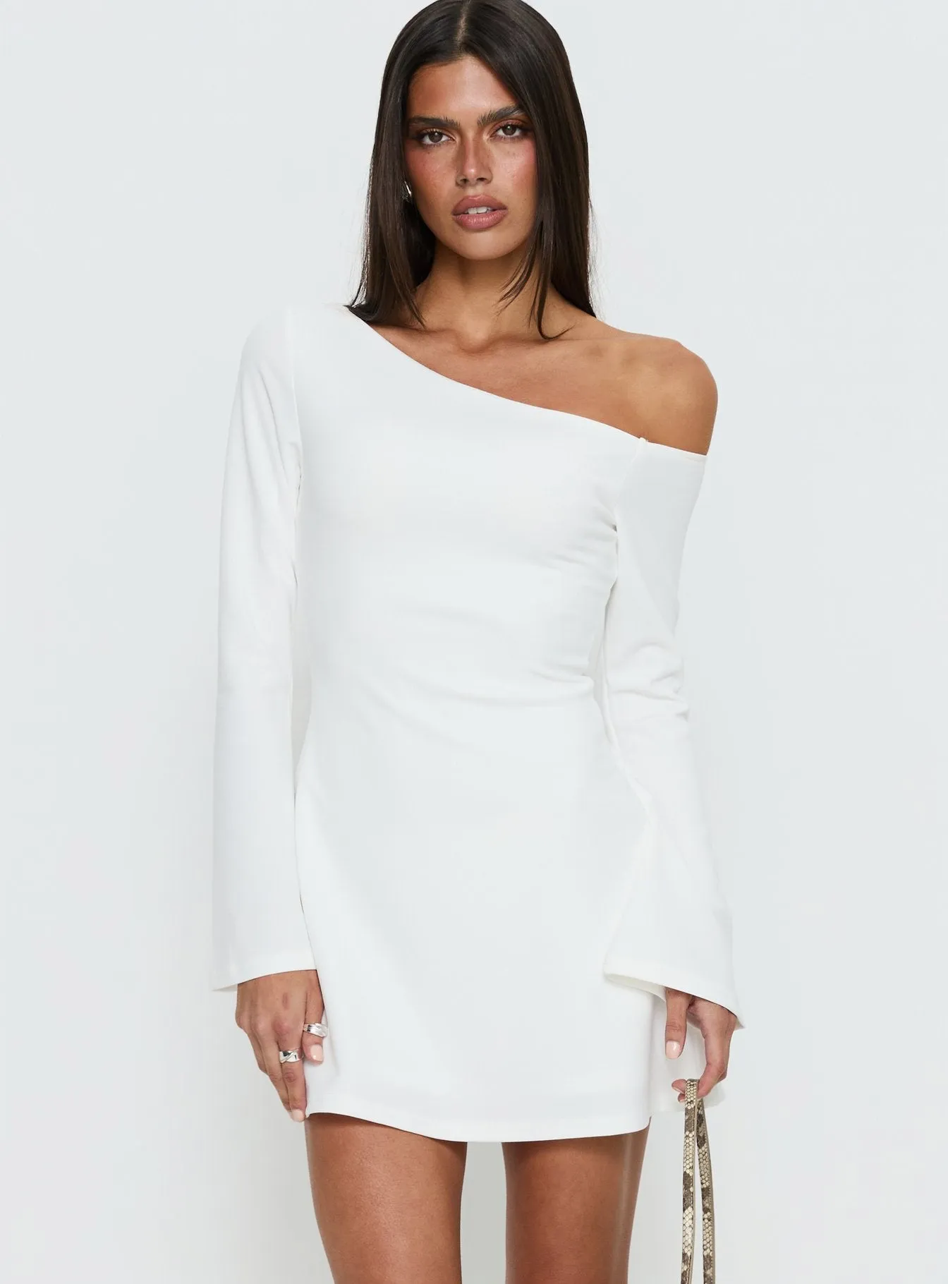 Adrietta Long Sleeve Off Shoulder Mini Dress White sold by Princess Polly product image thumbnail 2