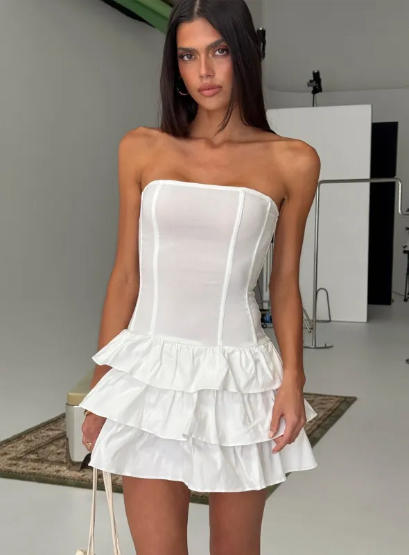 Valentia Tiered Mini Dress White sold by Princess Polly