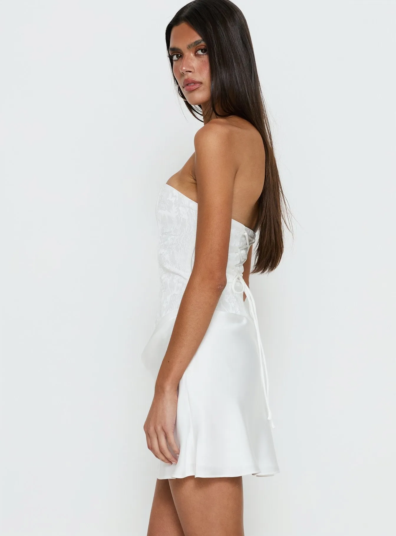 Jenevieve Strapless Drape Mini Dress White sold by Princess Polly product image thumbnail 4