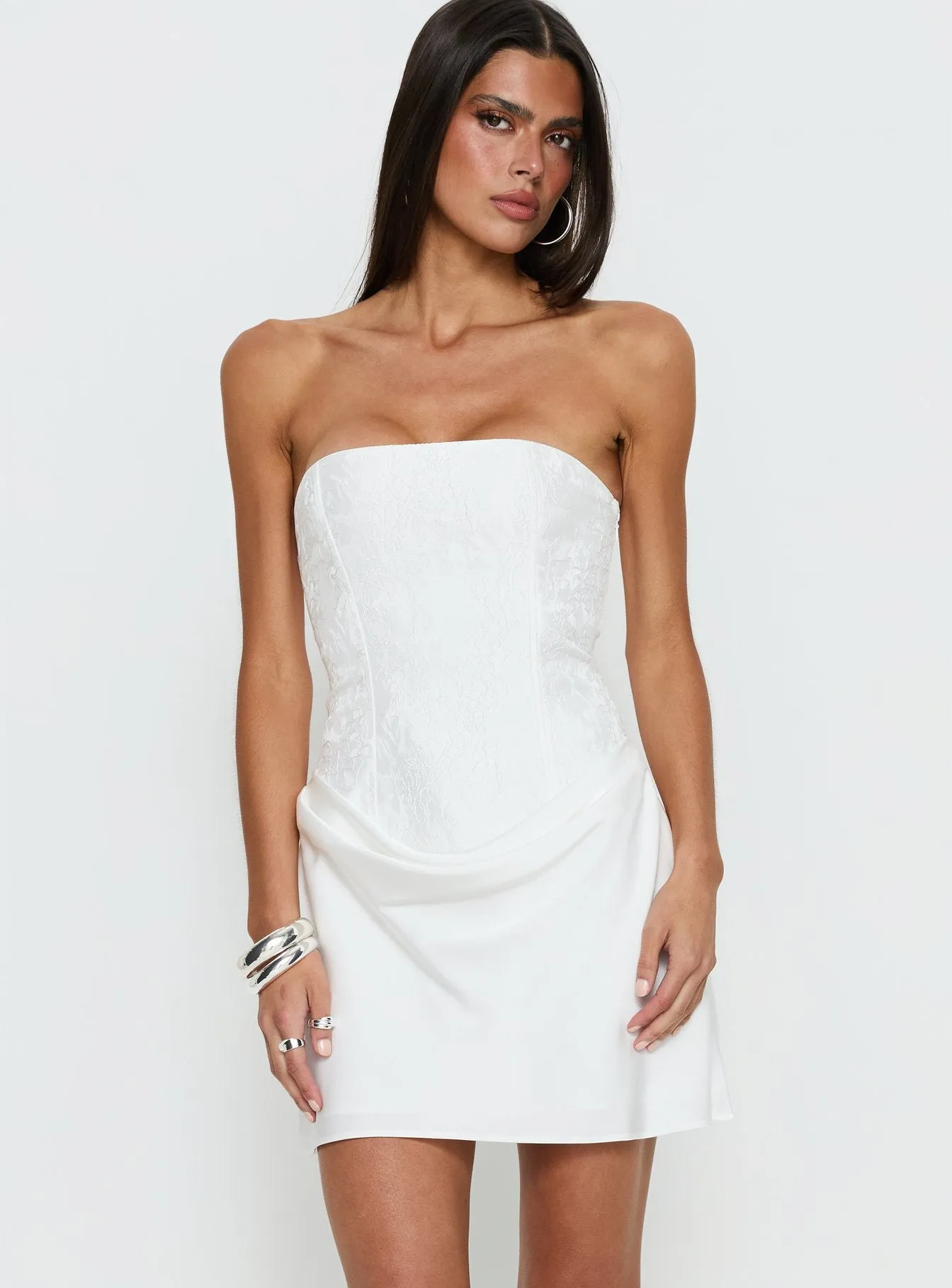 Jenevieve Strapless Drape Mini Dress White sold by Princess Polly product image thumbnail 2