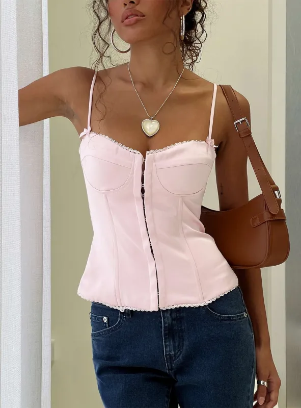 Maralyne Satin Corset Top Soft Pink sold by Princess Polly