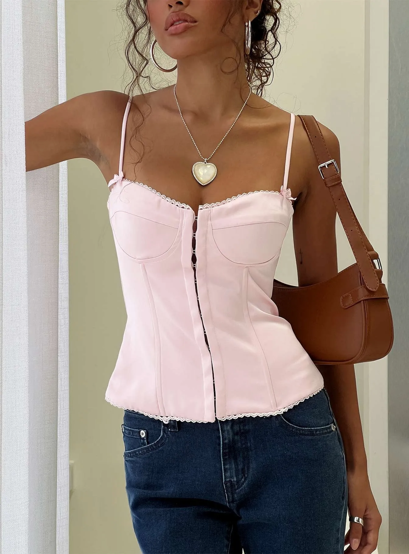 Maralyne Satin Corset Top Soft Pink sold by Princess Polly