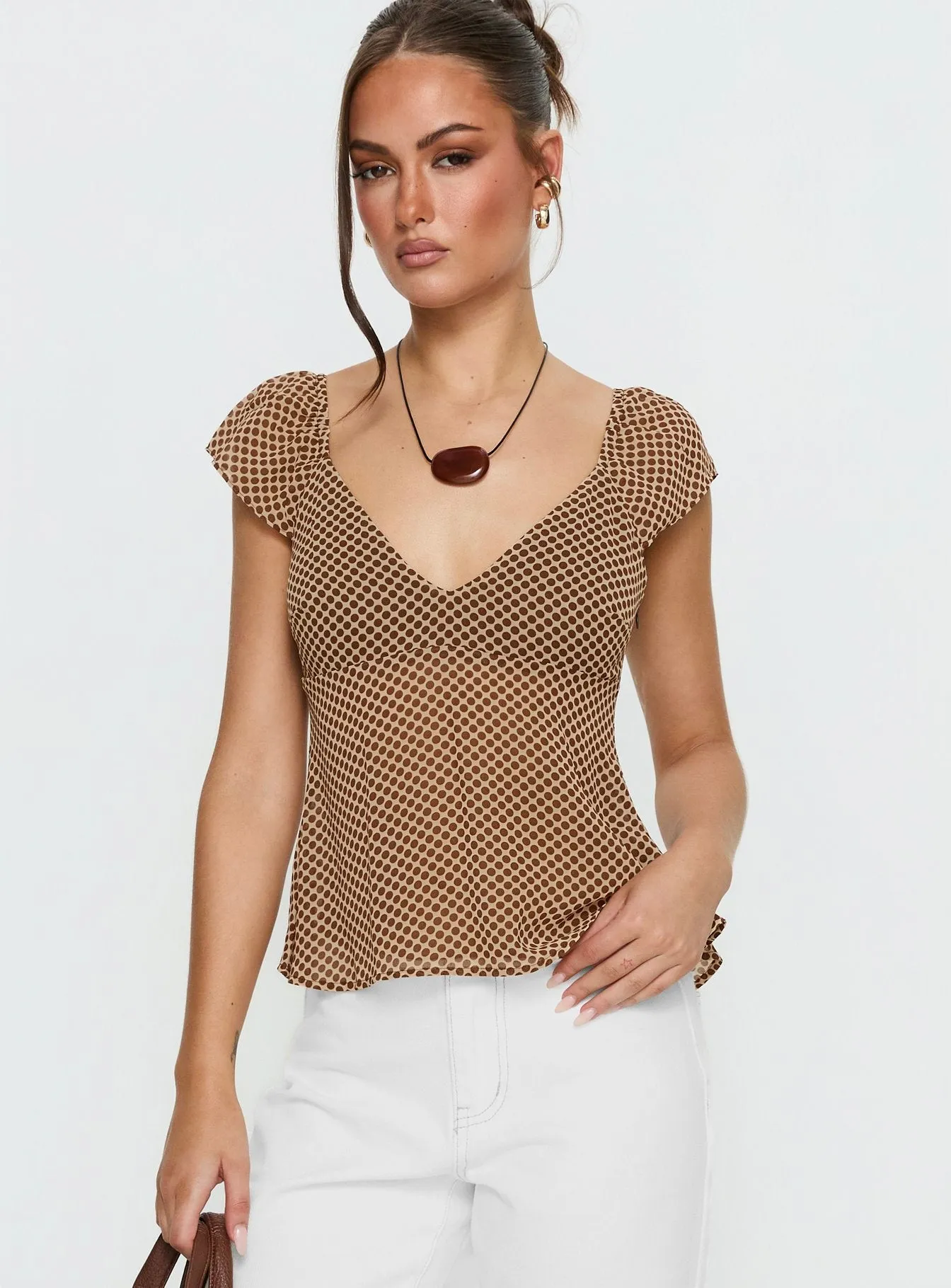 Jazz Club Top Brown Polka sold by Princess Polly