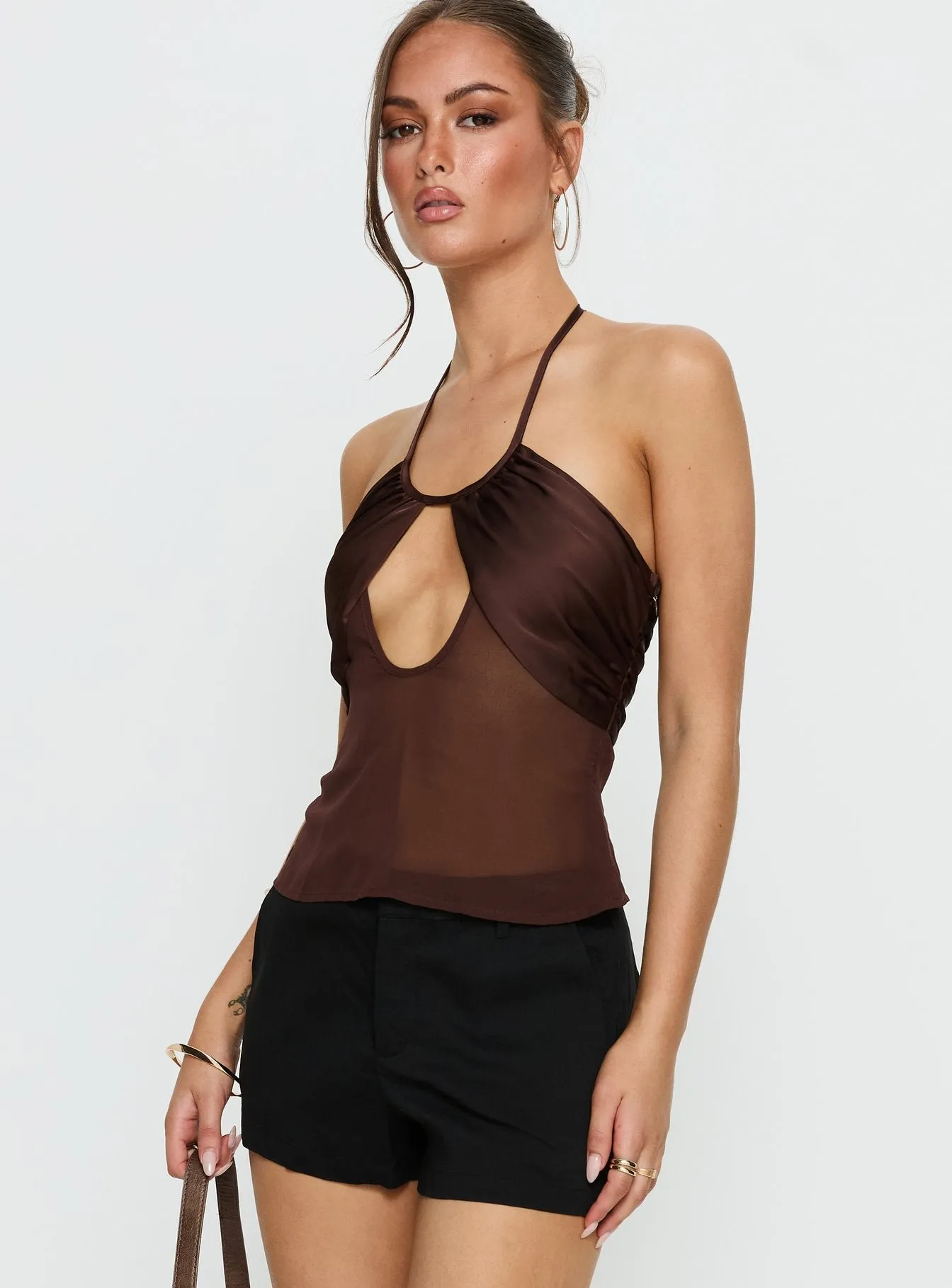 Whisperer Halter Chiffon Top Brown sold by Princess Polly product image thumbnail 3