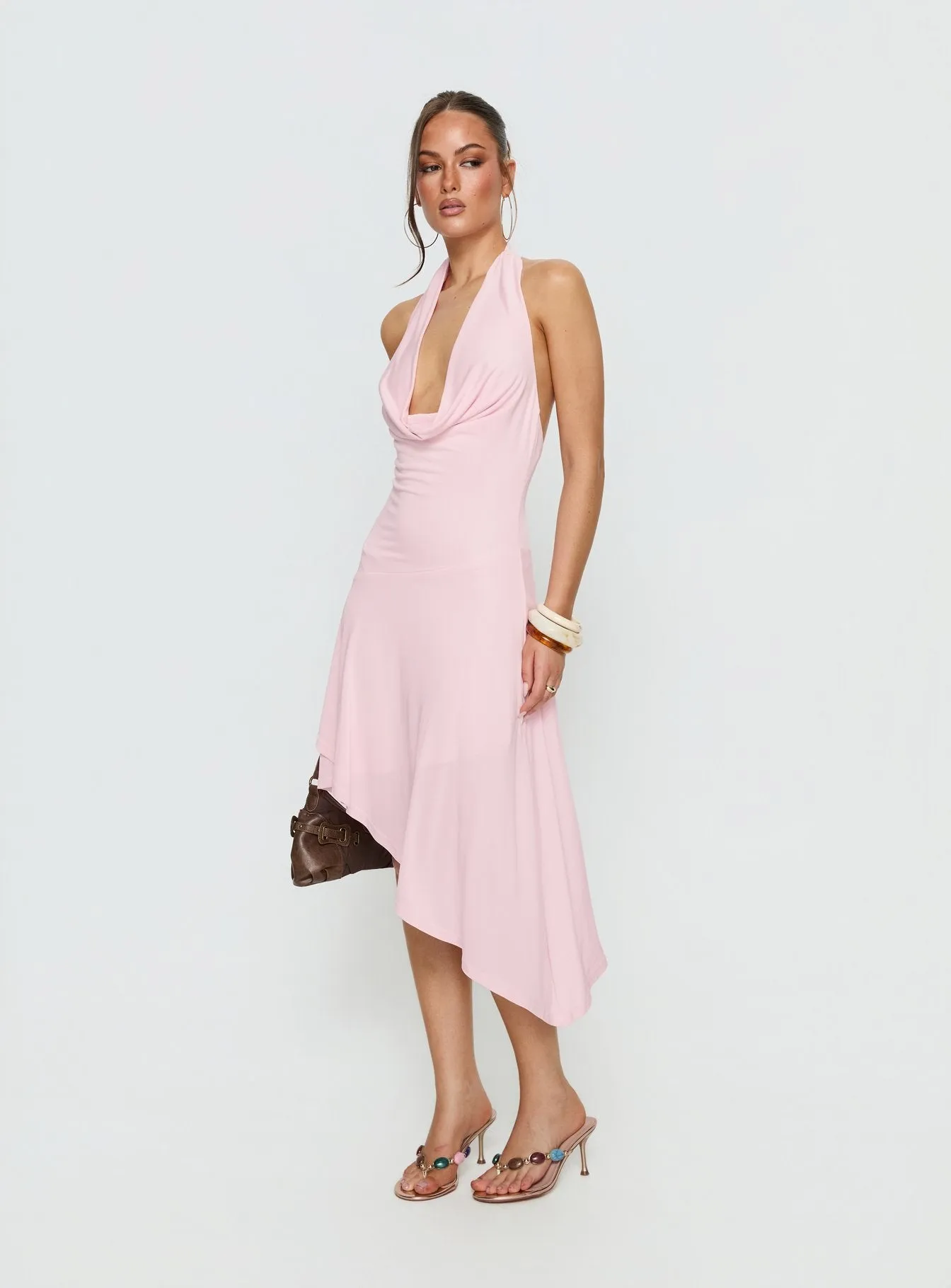 Yesina Halter Jersey Midi Dress Pink sold by Princess Polly product image thumbnail 4