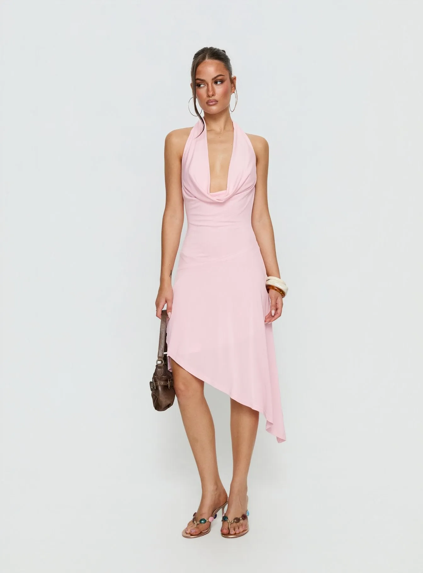 Yesina Halter Jersey Midi Dress Pink sold by Princess Polly product image thumbnail 2