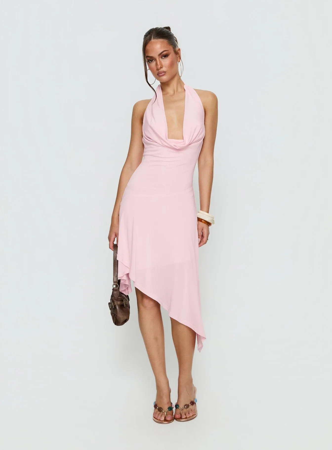 Yesina Halter Jersey Midi Dress Pink sold by Princess Polly product image thumbnail 3