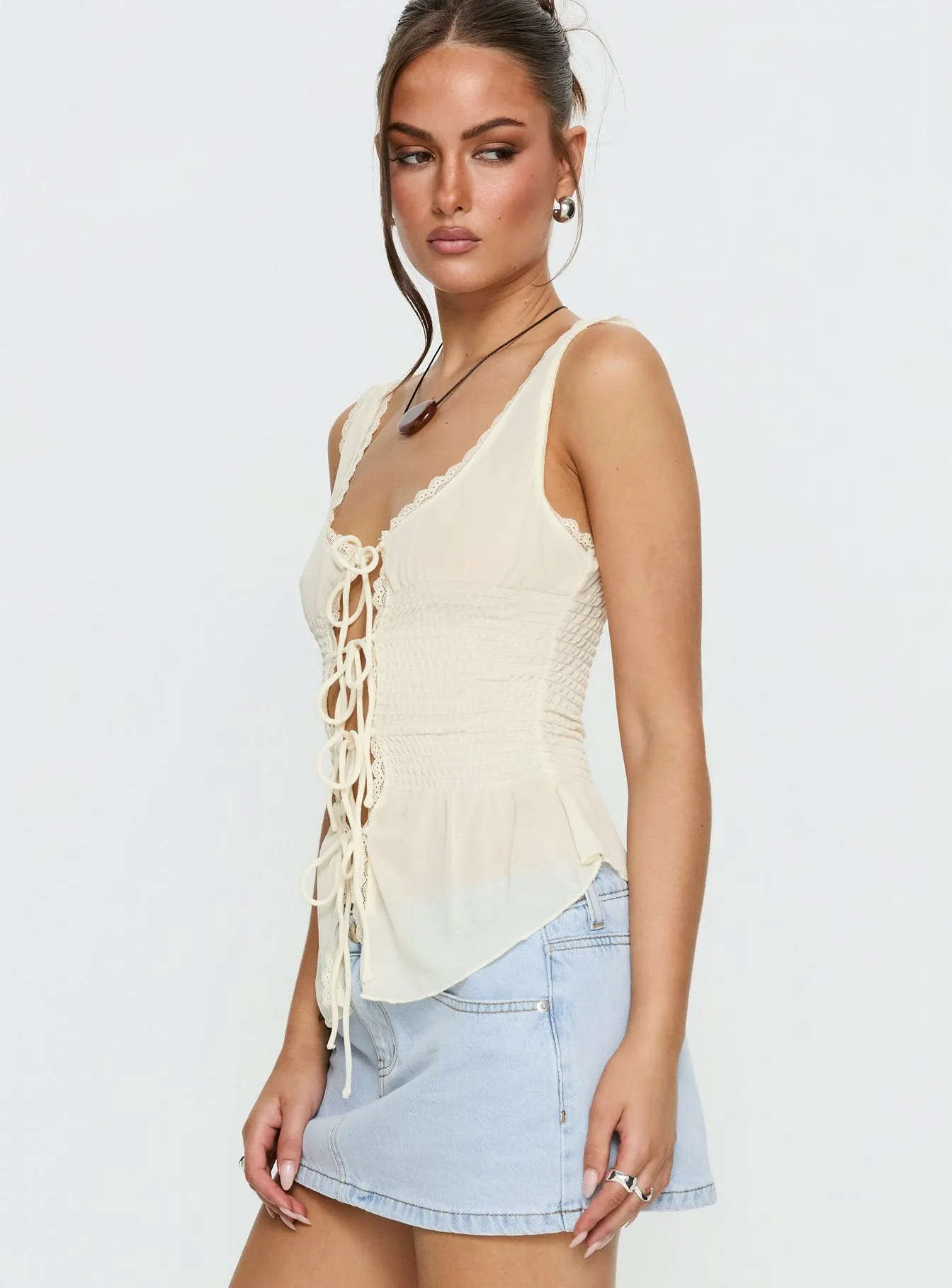 Naelina Sheer Tie Up Top Butter sold by Princess Polly product image thumbnail 3